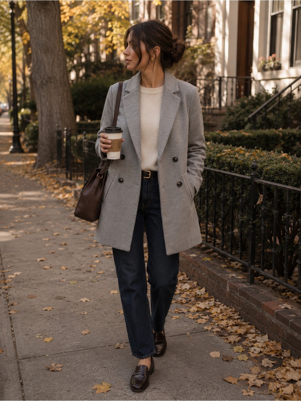 H&M Gray Double Breasted Peacoat Wool Look Tailored‎ Coat Size 2